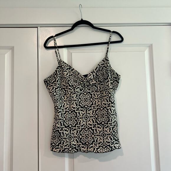 Tori Richard Tops - Tori Richard Women's Spaghetti Strap Blouse Cream Black‎ Brown 100% Silk Sz 12